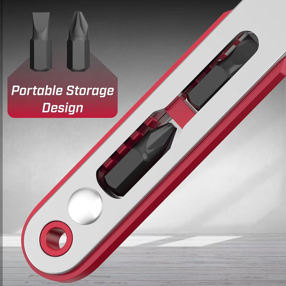 Red Elbow Bidirectional Ratchet Screwdriver NarrowSpace Corner RightAngle CrossSlotted Tool 3