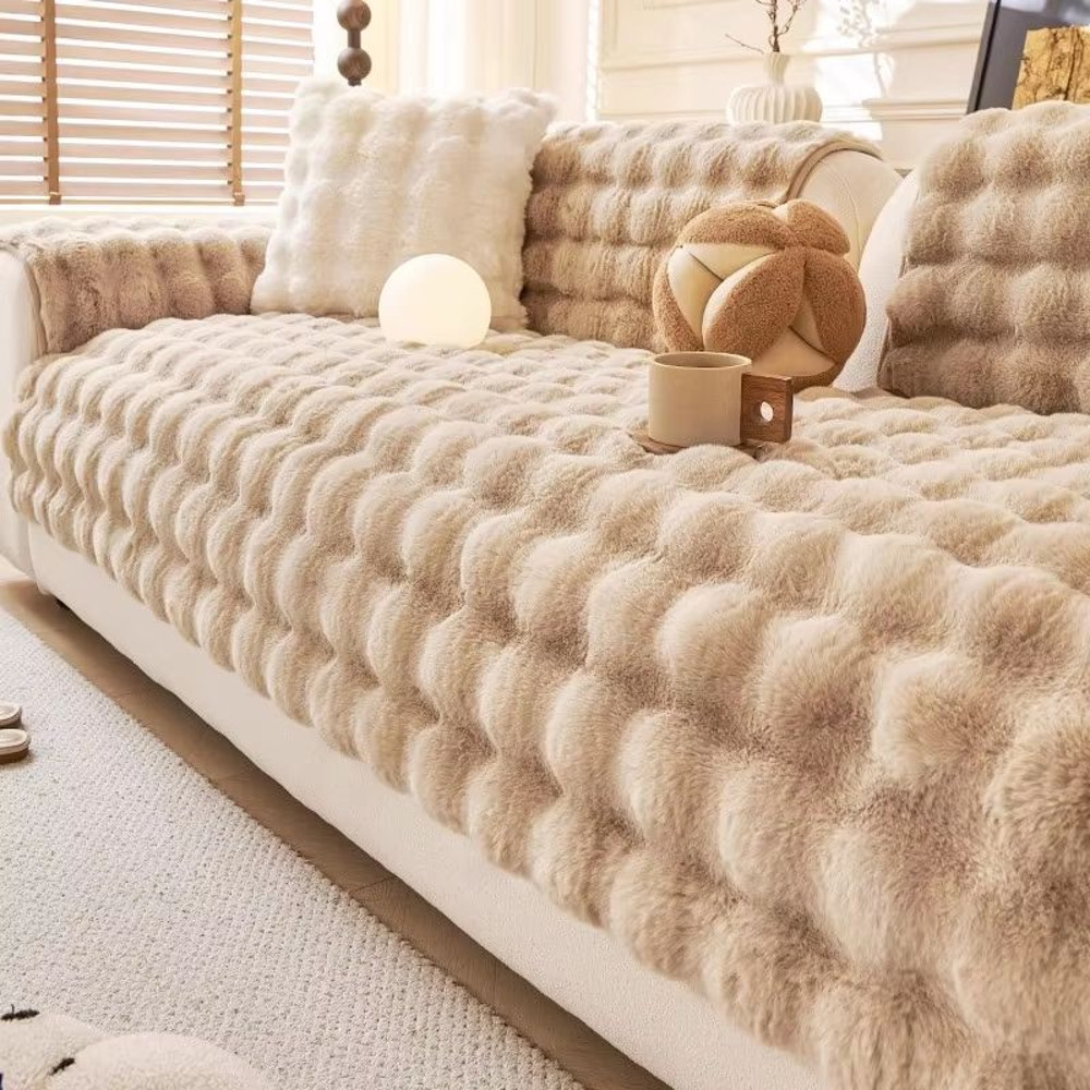 Thick Plush Imitation Rabbit Fur Sofa Slipcover NonSlip Sofa Cushion 14