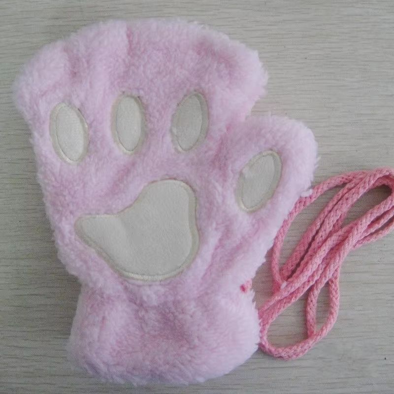 Cartoon Cute Cat Claw Paw Gloves Plush Mittens For Women Warm Soft Fingerless Bear Cat Gloves 10