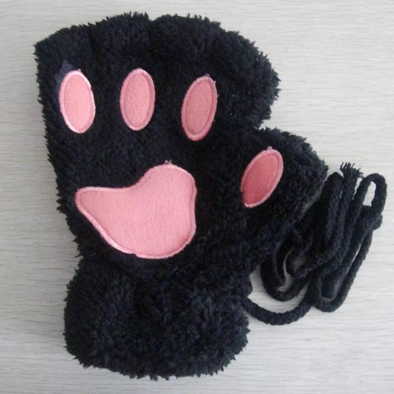 Cartoon Cute Cat Claw Paw Gloves Plush Mittens For Women Warm Soft Fingerless Bear Cat Gloves 13
