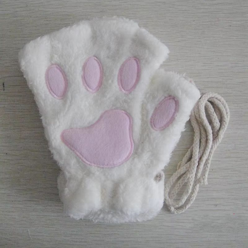 Cartoon Cute Cat Claw Paw Gloves Plush Mittens For Women Warm Soft Fingerless Bear Cat Gloves 6