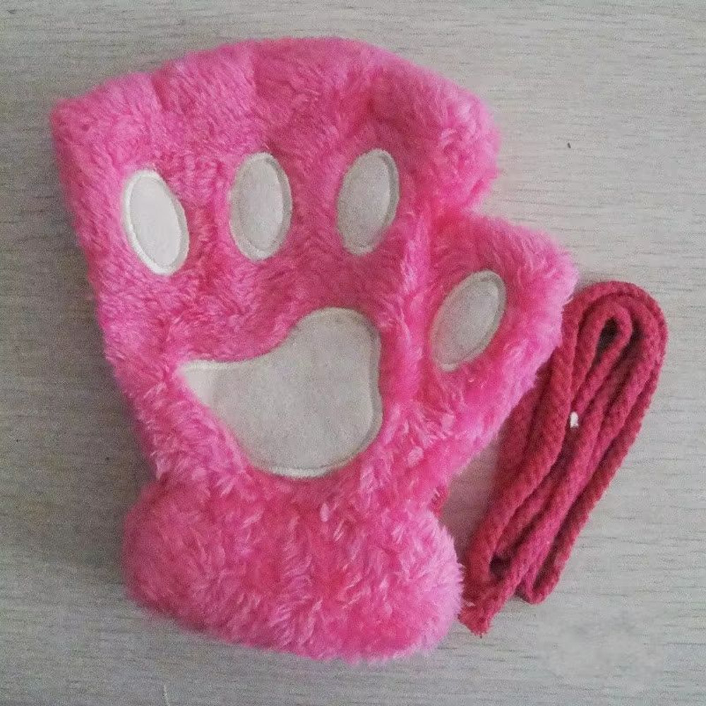 Cartoon Cute Cat Claw Paw Gloves Plush Mittens For Women Warm Soft Fingerless Bear Cat Gloves 7