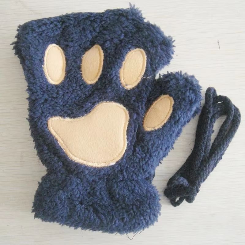 Cartoon Cute Cat Claw Paw Gloves Plush Mittens For Women Warm Soft Fingerless Bear Cat Gloves 16