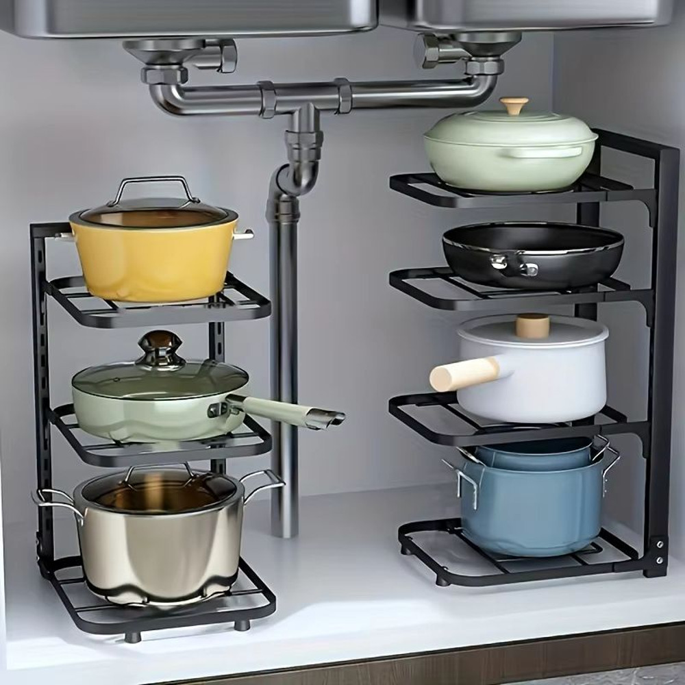 Adjustable MultiLayer Stainless Steel Pot Pan Organizer Kitchen Cabinet Countertop Storage Rack 1