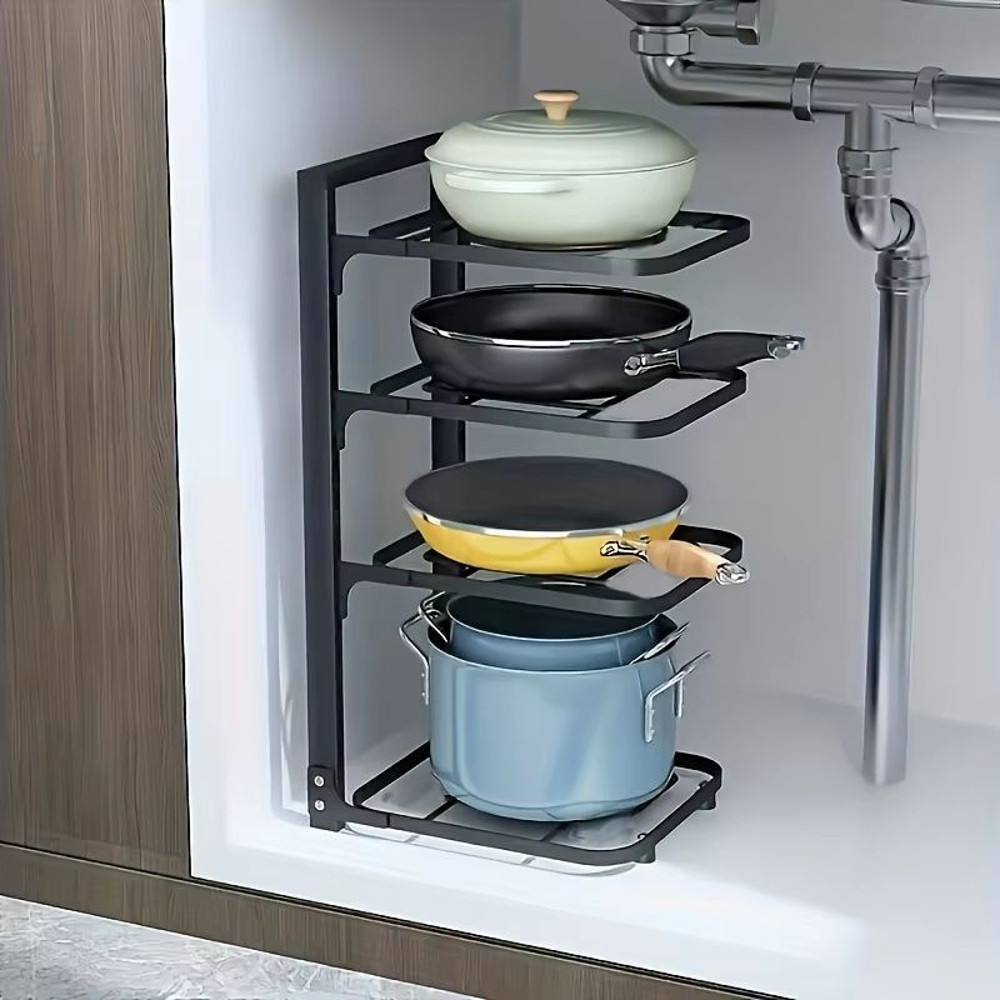 Adjustable MultiLayer Stainless Steel Pot Pan Organizer Kitchen Cabinet Countertop Storage Rack 2