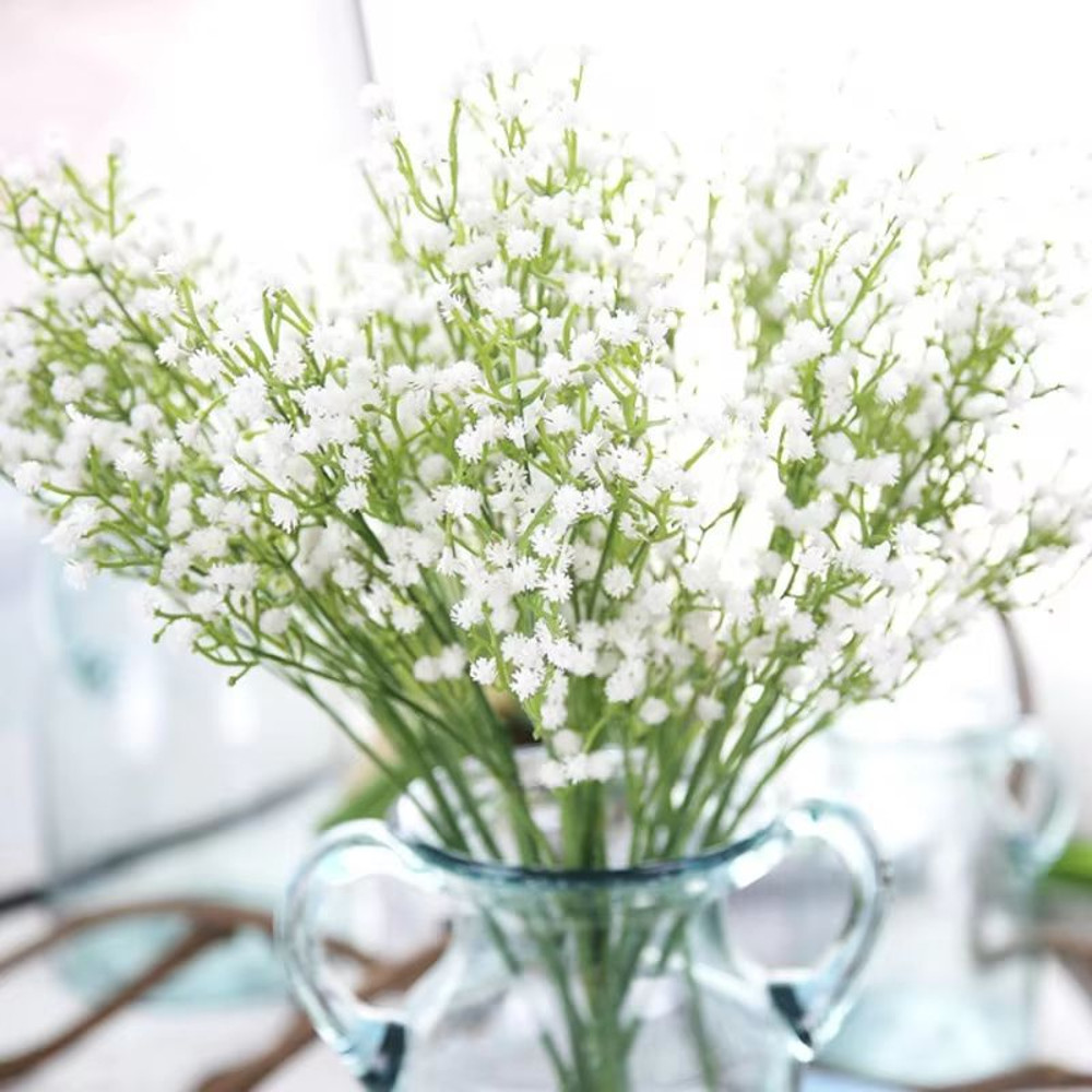 Elegant White Gypsophila Artificial Bouquet Decorative Bridal Home Accessory With Vase Filler Opt 1