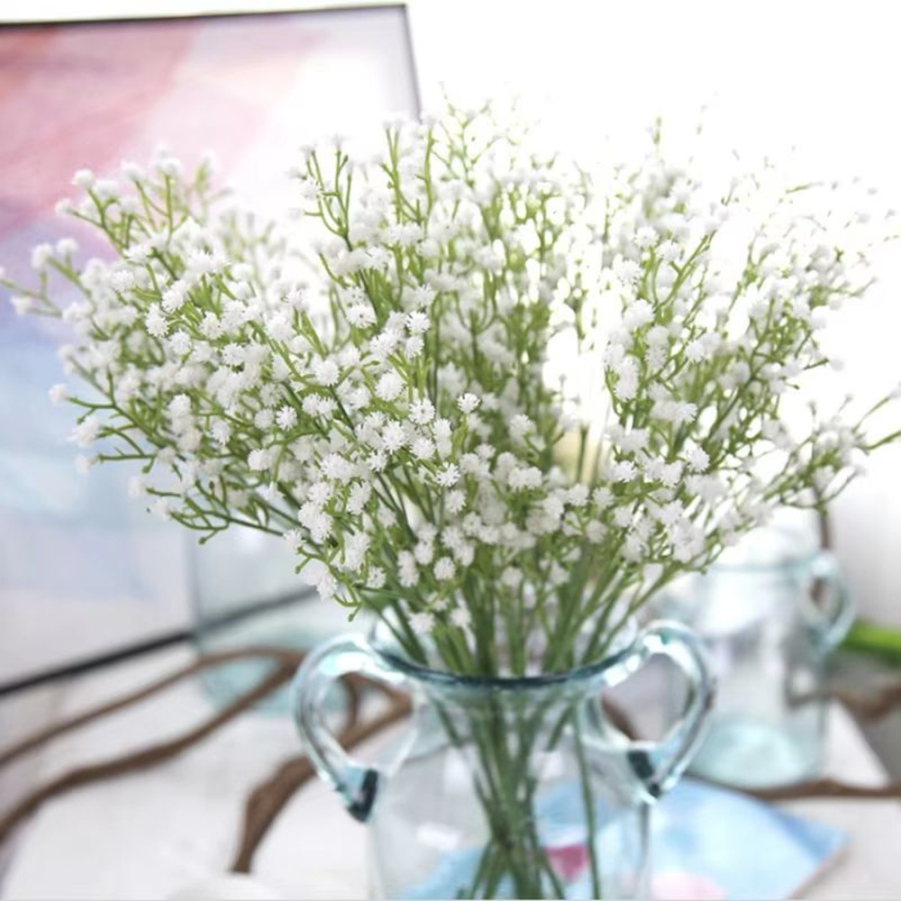 Elegant White Gypsophila Artificial Bouquet Decorative Bridal Home Accessory With Vase Filler Opt 2