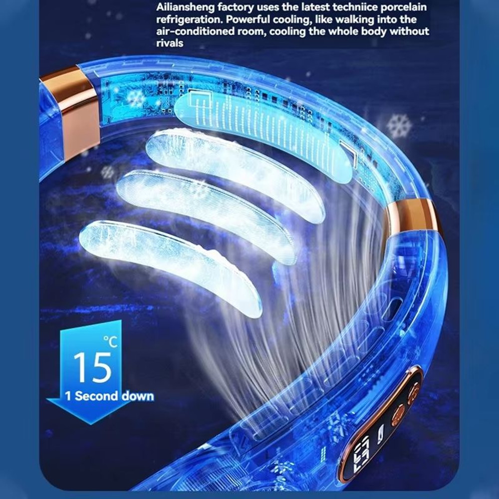 Portable Hanging Neck Fan With LED Digital Display USB Rechargeable Bladeless Air Cooler 1