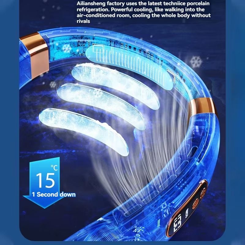 Portable Hanging Neck Fan With LED Digital Display USB Rechargeable Bladeless Air Cooler 1