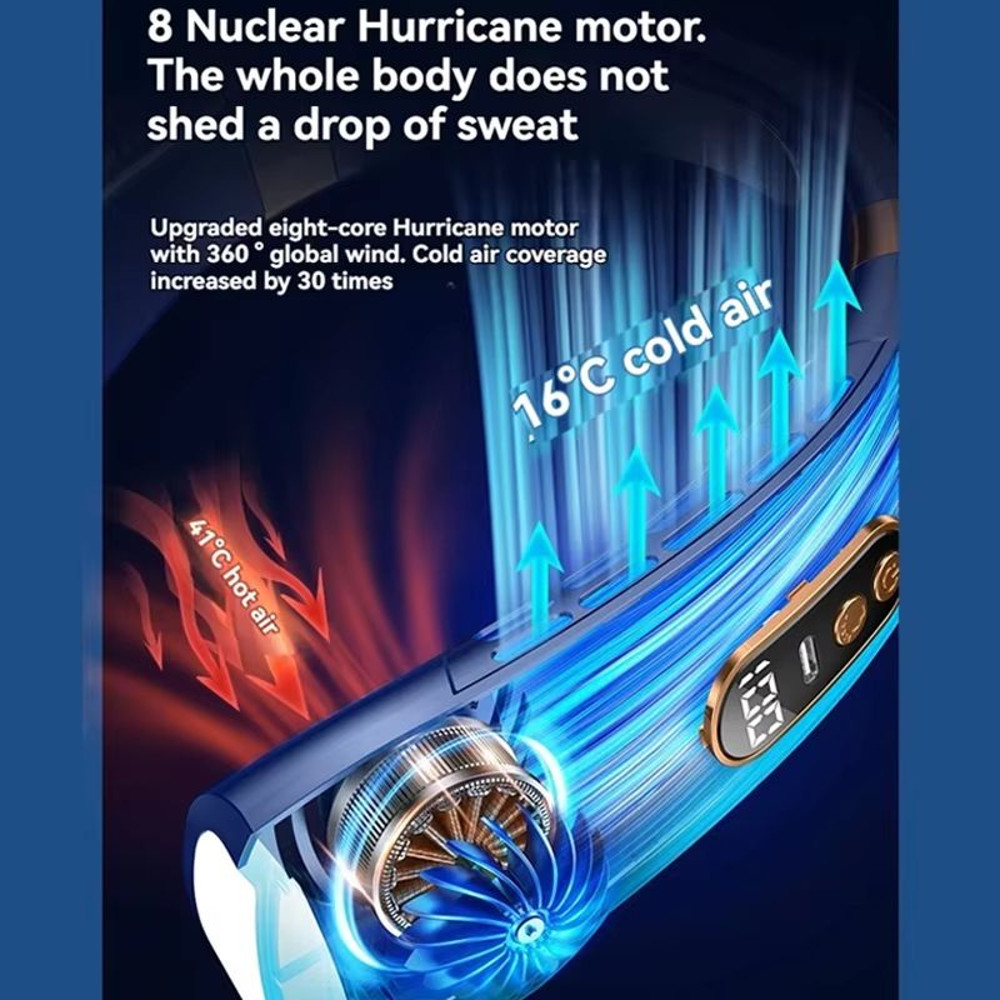 Portable Hanging Neck Fan With LED Digital Display USB Rechargeable Bladeless Air Cooler 2