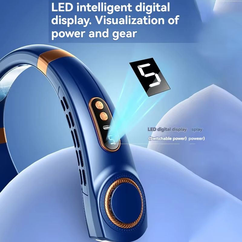 Portable Hanging Neck Fan With LED Digital Display USB Rechargeable Bladeless Air Cooler 4
