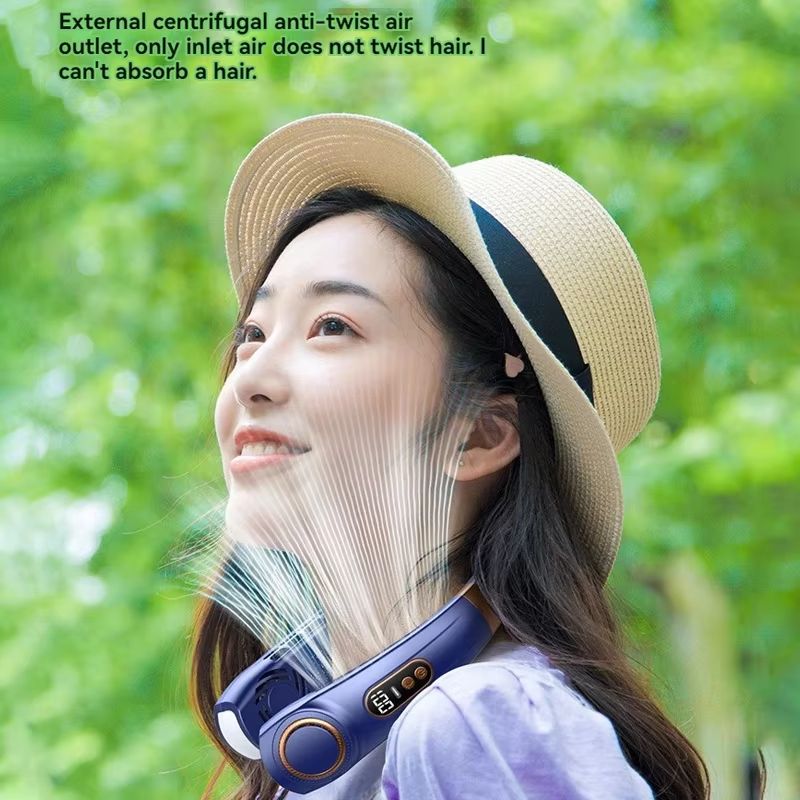 Portable Hanging Neck Fan With LED Digital Display USB Rechargeable Bladeless Air Cooler 5