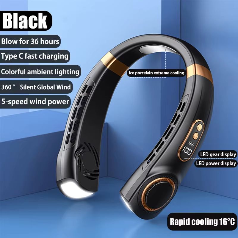 Portable Hanging Neck Fan With LED Digital Display USB Rechargeable Bladeless Air Cooler 6
