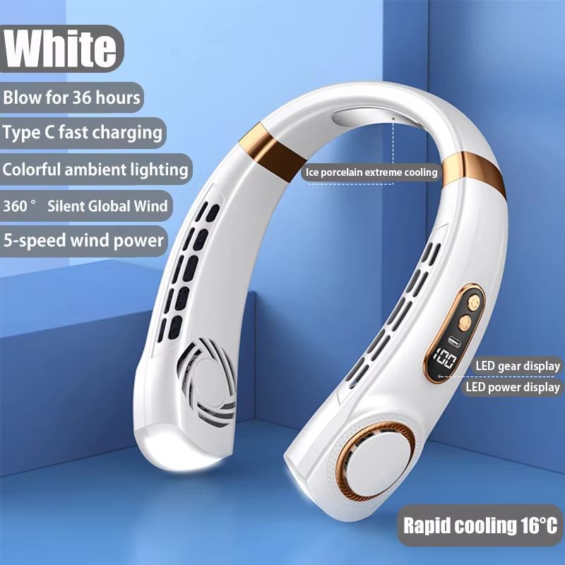 Portable Hanging Neck Fan With LED Digital Display USB Rechargeable Bladeless Air Cooler 7