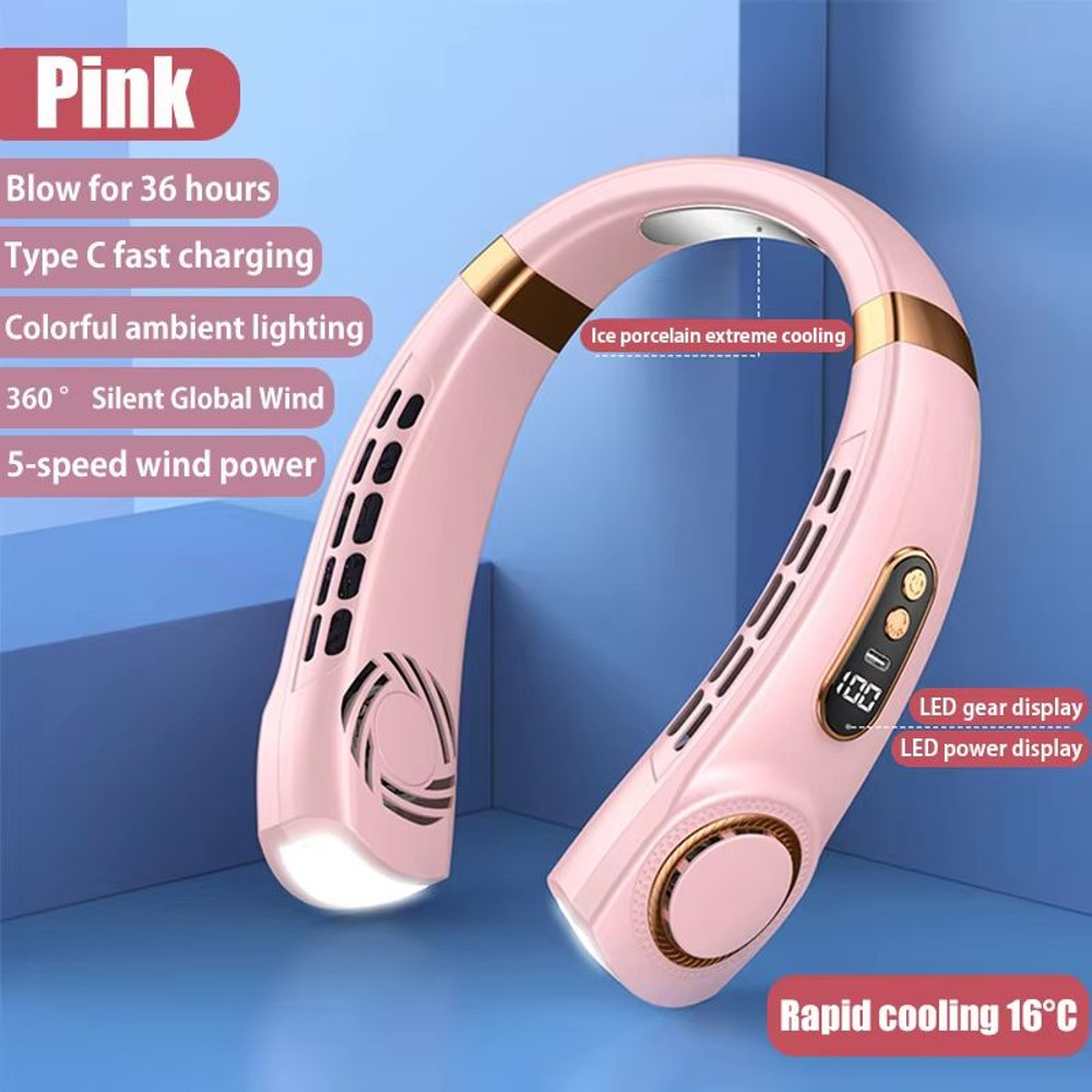 Portable Hanging Neck Fan With LED Digital Display USB Rechargeable Bladeless Air Cooler 9