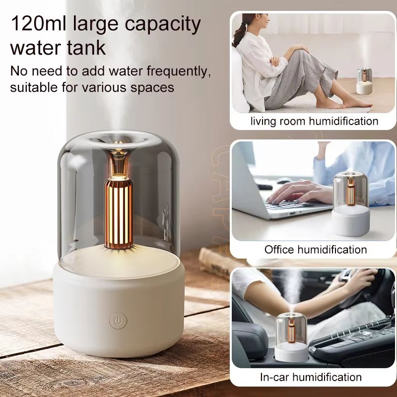 120 ML Candlelight Aroma Diffuser CoolMist Humidifier USB Rechargeable Home Night Light For Relax 1