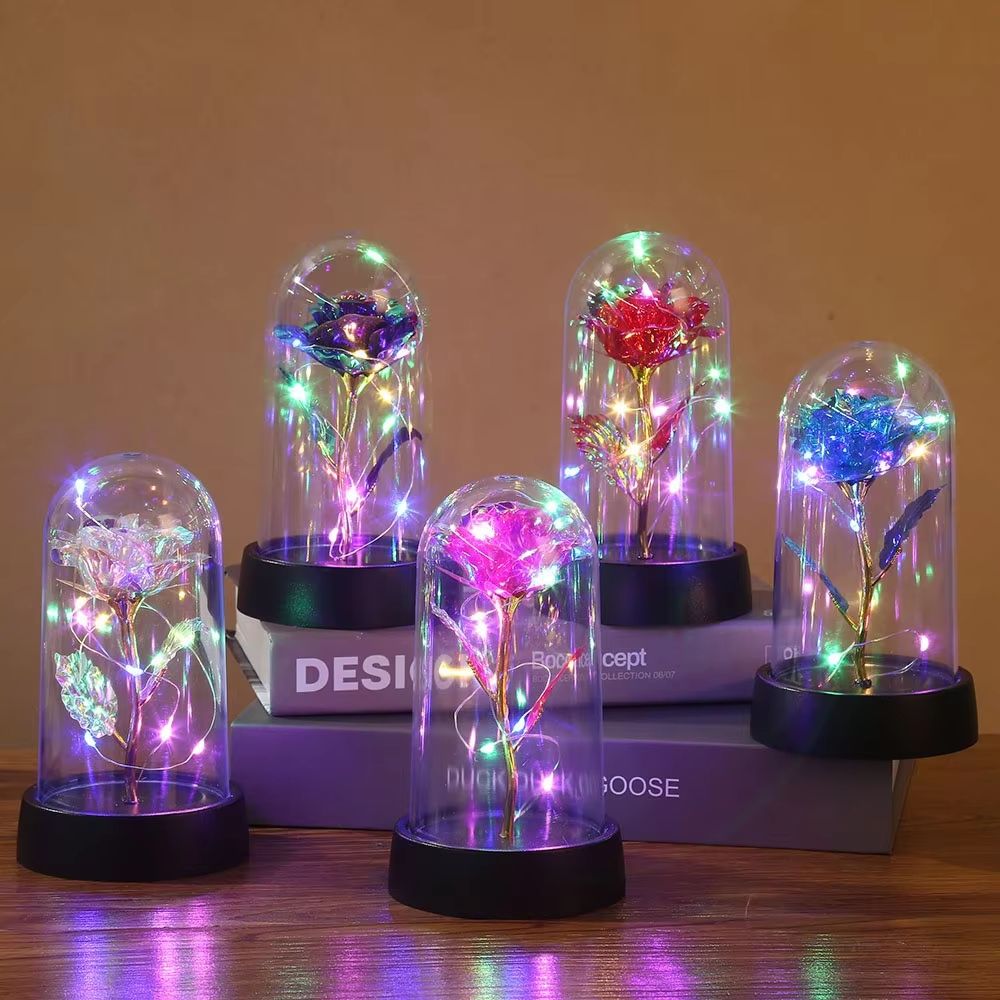 LED Galaxy Rose In Glass Dome Illuminated Eternal Flower Gift 0