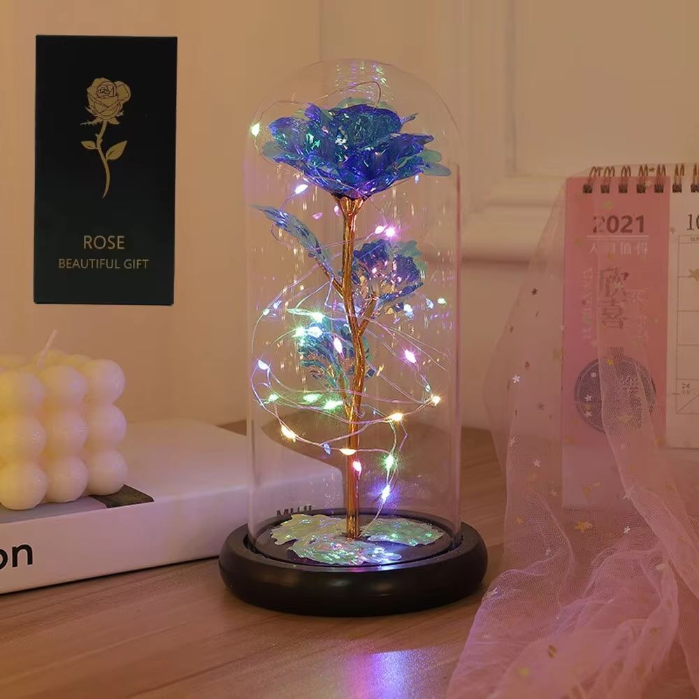 LED Galaxy Rose In Glass Dome Illuminated Eternal Flower Gift 5