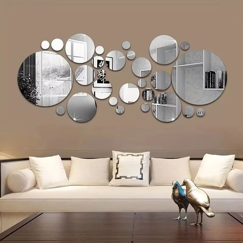 26 Pcs 3D Acrylic Mirror Wall Sticker Round Self Adhesive Decal For Bedroom Bathroom TV Backgroun 0