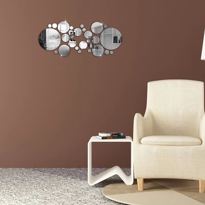 26 Pcs 3D Acrylic Mirror Wall Sticker Round Self Adhesive Decal For Bedroom Bathroom TV Backgroun 3