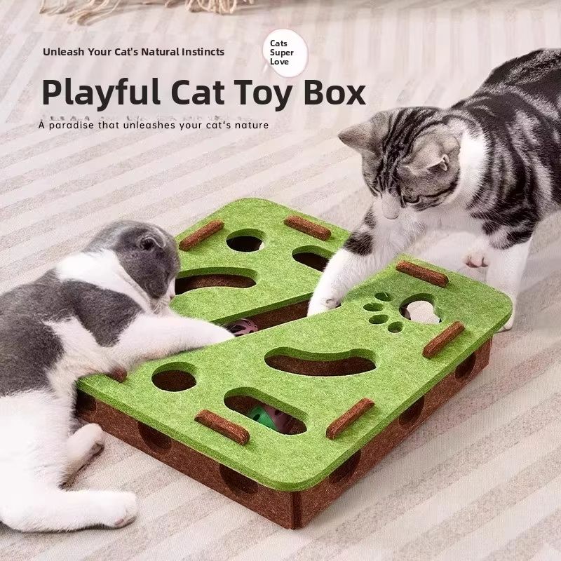 Felt Puzzle Box Cat Toy Interactive Indoor Hunting Game With Ball For Cats 0