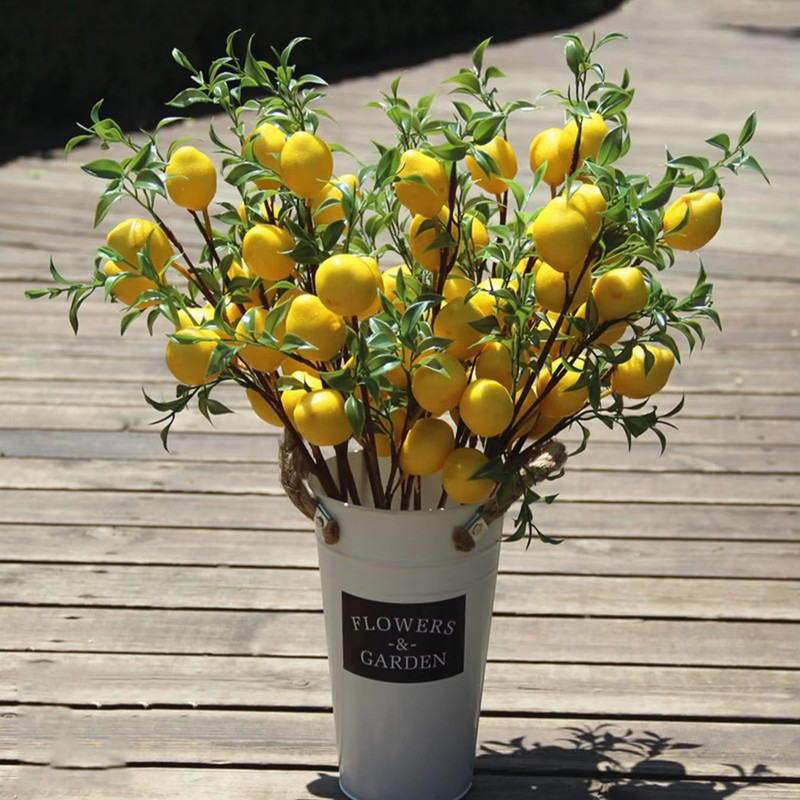Sunny Luxe Artificial Lemon Branch With Green Leaves Realistic Home Decor Stem 1