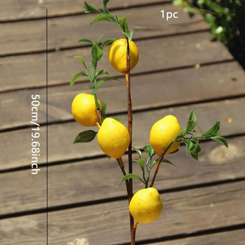Sunny Luxe Artificial Lemon Branch With Green Leaves Realistic Home Decor Stem 3