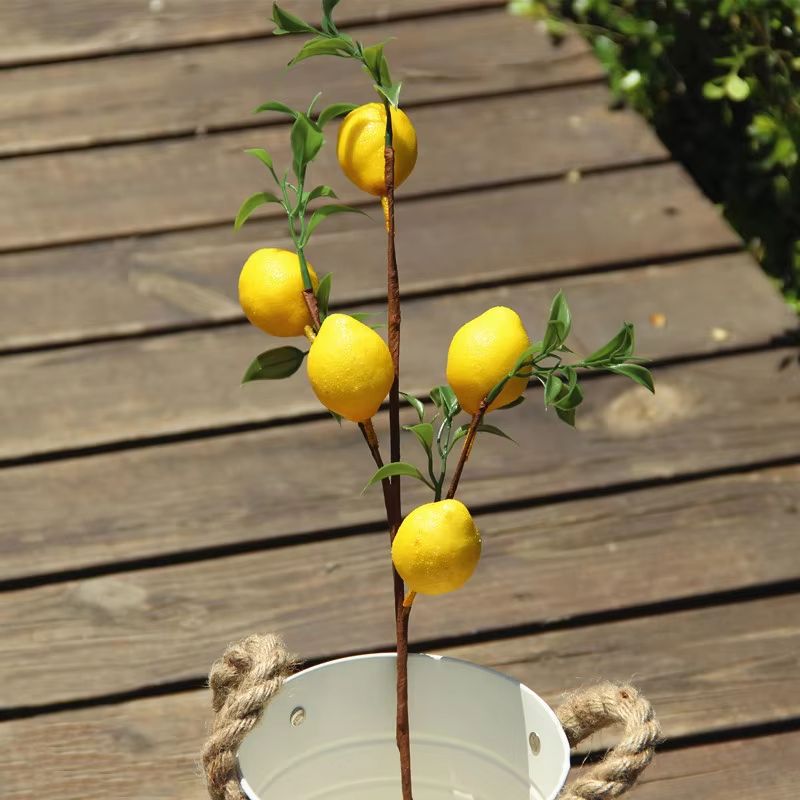 Sunny Luxe Artificial Lemon Branch With Green Leaves Realistic Home Decor Stem 4