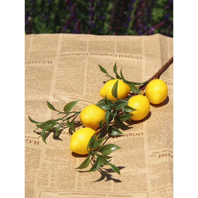 Sunny Luxe Artificial Lemon Branch With Green Leaves Realistic Home Decor Stem 5