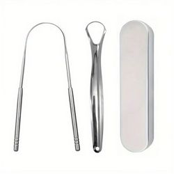 pureclean stainless steel tongue scraper set - u-shaped tongue cleaner kit (1/2/3/4-piece in case)