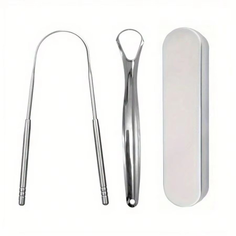 PureClean Stainless Steel Tongue Scraper Set UShaped Tongue Cleaner Kit 1234Piece In Case 0