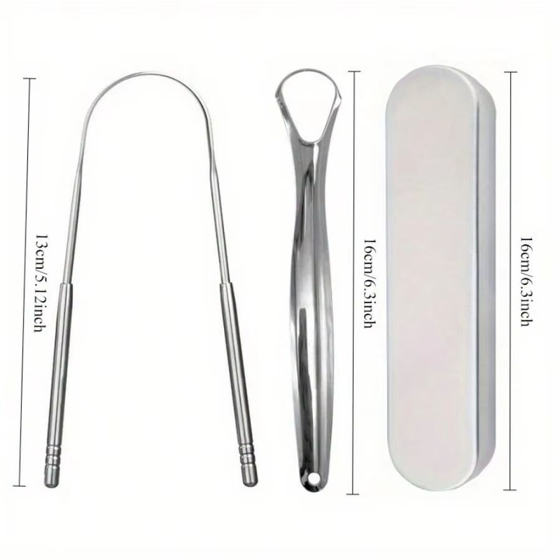 PureClean Stainless Steel Tongue Scraper Set UShaped Tongue Cleaner Kit 1234Piece In Case 2