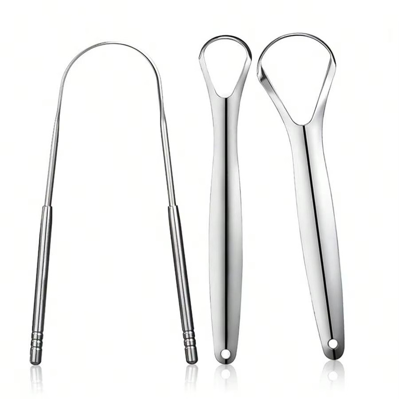 PureClean Stainless Steel Tongue Scraper Set UShaped Tongue Cleaner Kit 1234Piece In Case 3