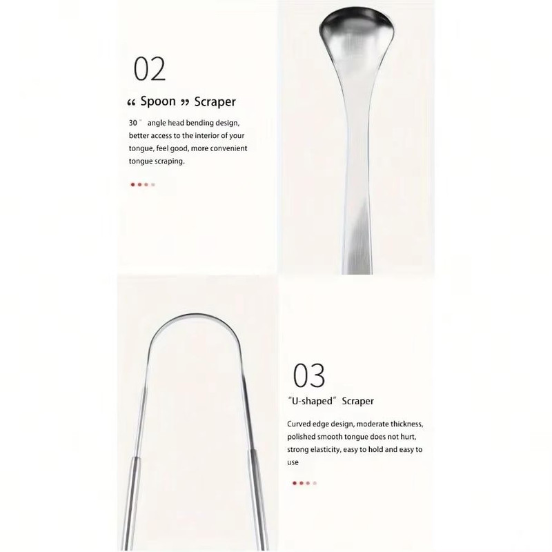 PureClean Stainless Steel Tongue Scraper Set UShaped Tongue Cleaner Kit 1234Piece In Case 5