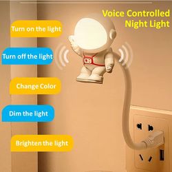 astronaut usb night light voice control mini led desk lamp