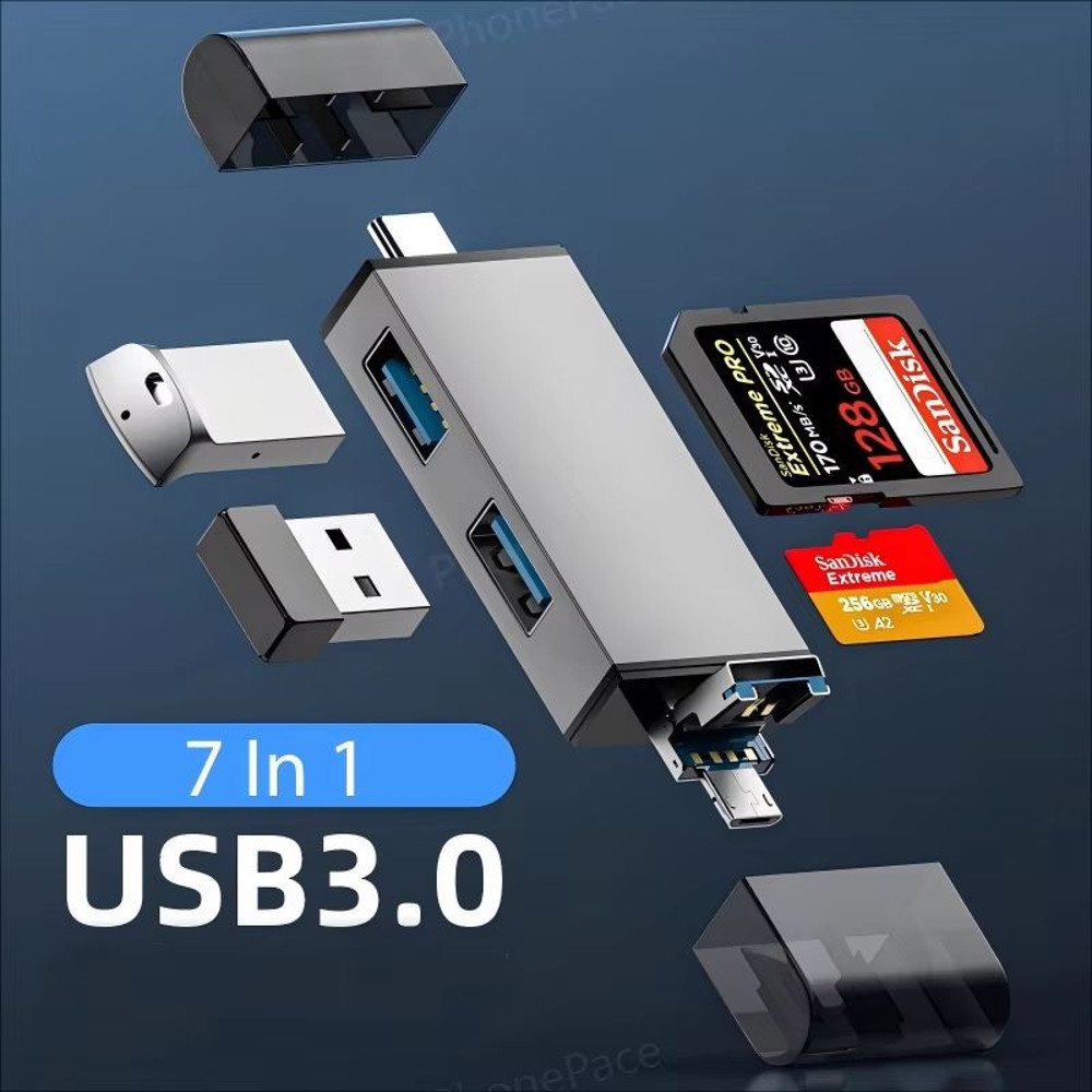 7 In 1 Multifunction USB 30 Card Reader And Type C OTG Adapter 0