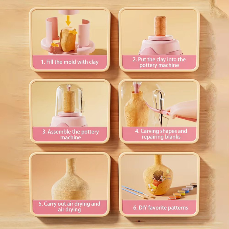 DIY Kids Pottery Wheel Kit With Clay And Paints Educational Craft Toy 5