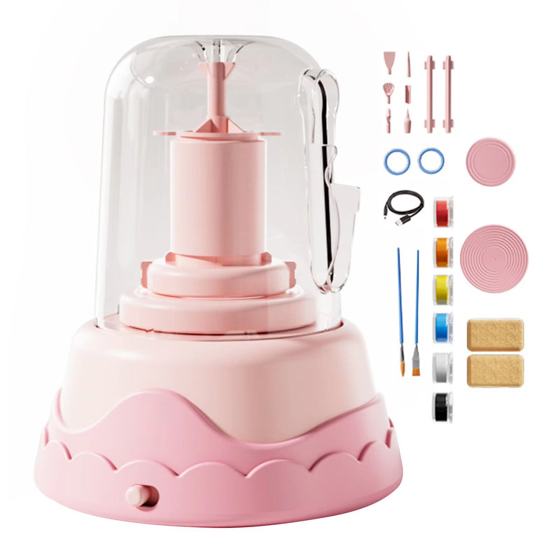DIY Kids Pottery Wheel Kit With Clay And Paints Educational Craft Toy 6
