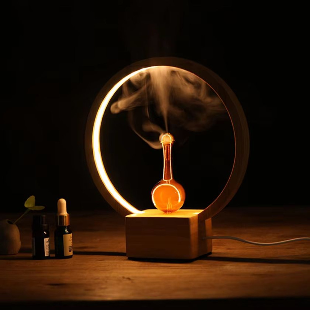 Glass Essential Oil Diffuser With Wood Base Nebulizing LED Aroma Diffuser For Home Office Room 0