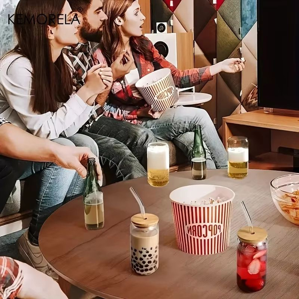 186oz Glass Cup With Lid And Straw For Bubble Tea Coffee And Milk Drinks 2