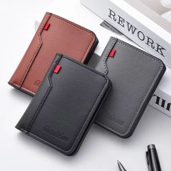 ultra thin mini soft pu leather credit card wallet holder short vertical mens slim wallet