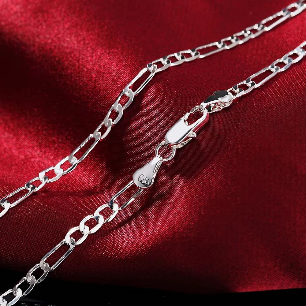 Noble 925 Silver 4MM Chain Bracelet And Necklace Jewelry Set For Men And Women 2
