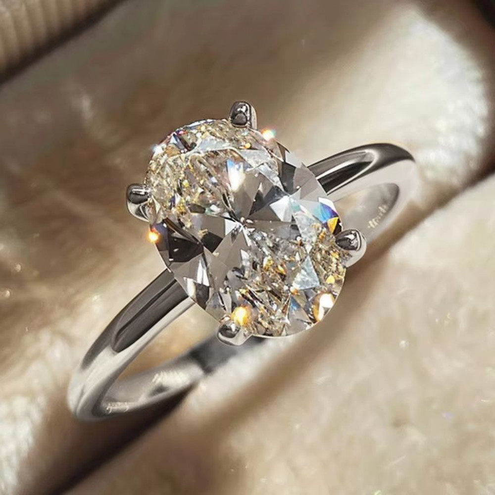 Gorgeous 925 Sterling Silver Oval Zircon Luxury Engagement Wedding Ring For Women 1