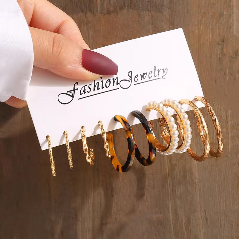 Gold Color Vintage Geometry Pearl Earrings Set Square Dangle And Round Earrings For Women Simple Tr 13