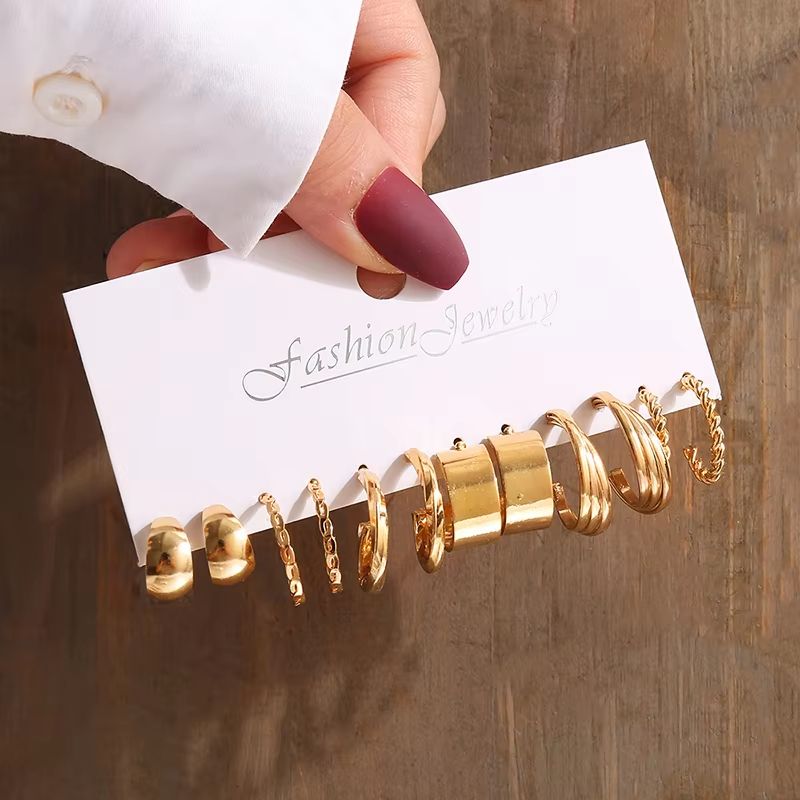 Gold Color Vintage Geometry Pearl Earrings Set Square Dangle And Round Earrings For Women Simple Tr 14