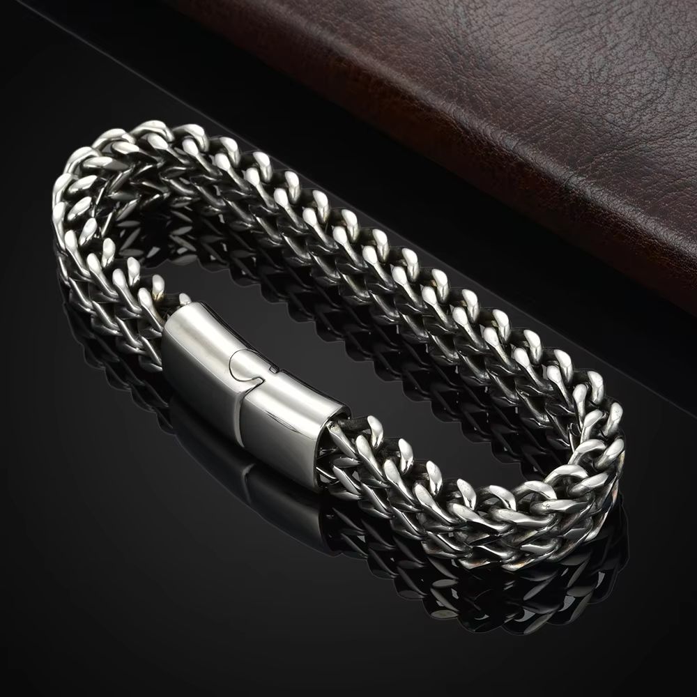 Stainless Steel Braided Magnetic Fish Scale Bracelet Double Row Keel Design Jewelry For Men And Wom 2