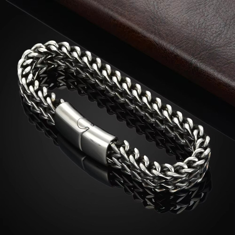 Stainless Steel Braided Magnetic Fish Scale Bracelet Double Row Keel Design Jewelry For Men And Wom 2