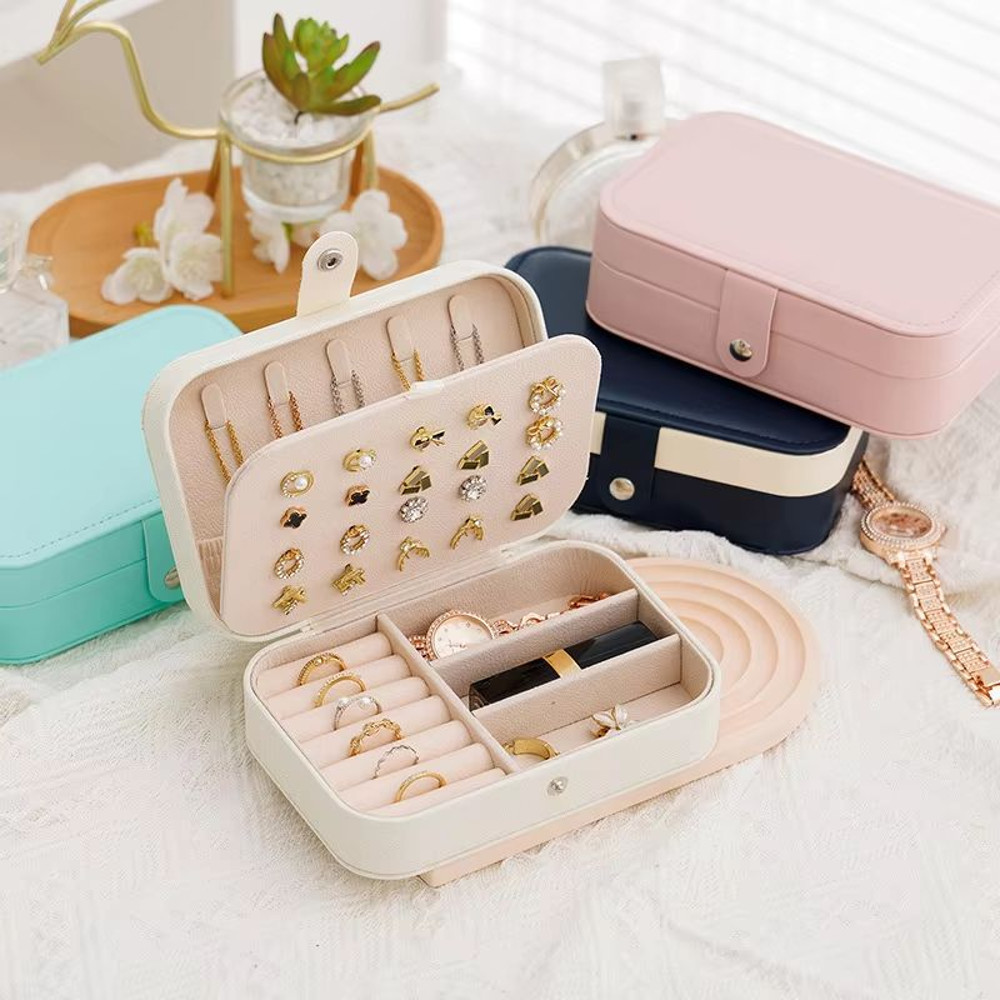 Portable Jewelry Storage Box Travel Organizer Leather Jewelry Case For Earrings Necklace And Ring D 0