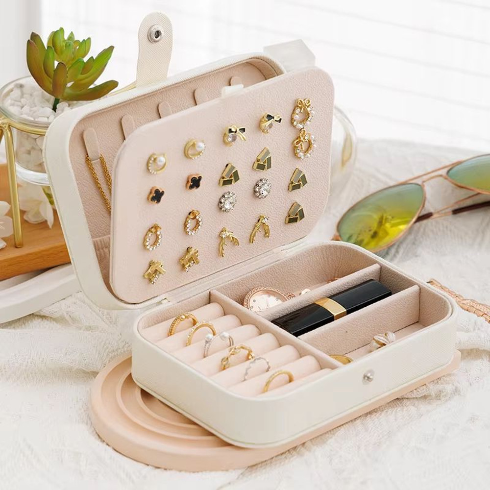 Portable Jewelry Storage Box Travel Organizer Leather Jewelry Case For Earrings Necklace And Ring D 1