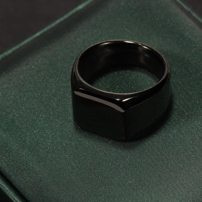 Fashion Stainless Steel Mens Square Ring Black Gold And Silver Hiphop Party Jewelry Gift 2